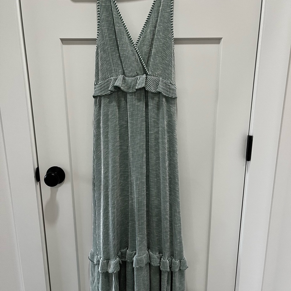 Caution To The Wind Green and White Striped Dress